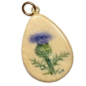Thistle Pendant Faux Scrimshaw Purple Green